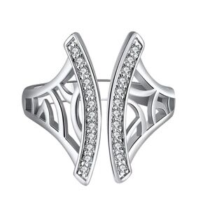 White Gold Plated Statement Wave Ring with CZ – Size 7.5